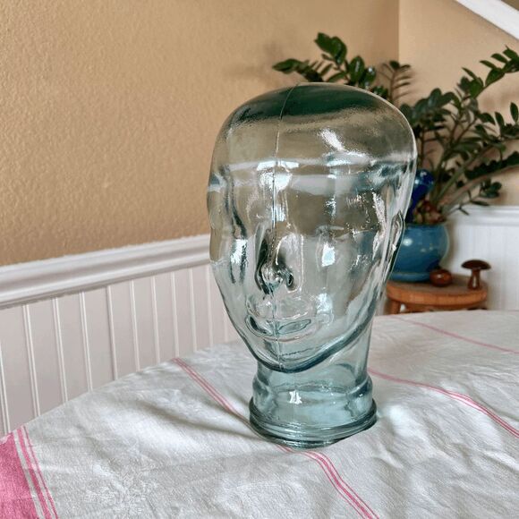 Glass Decorative Head Recycled Clear Transparent Glass 11.5"
